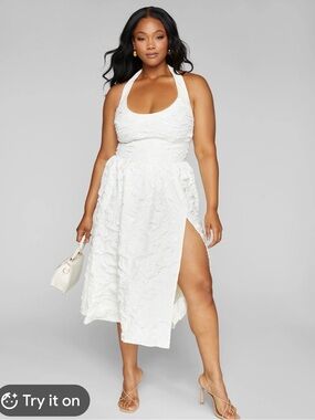 FTF Isla Halter Textured Midi Dress with Side Slit